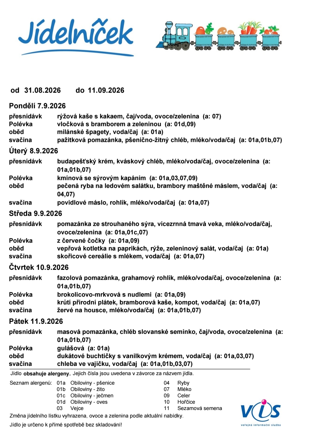 Druhá část jídelníčku